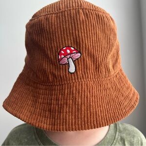 Claire's Brown Corduroy Bucket Hat with Embroidered Mushroom - OS